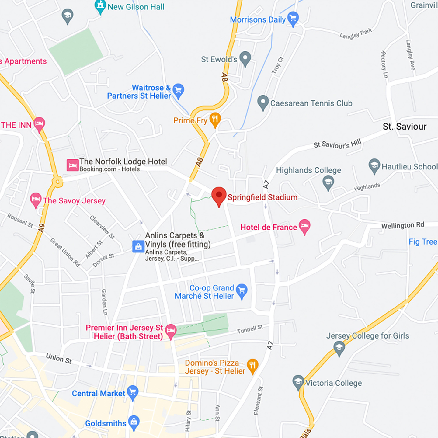 Google Map image of Springfield Stadium and Gym and surrounding area