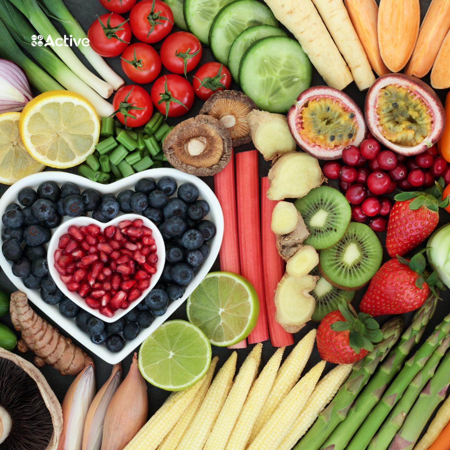 Photo of lots of different healthy fruit and vegetables together
