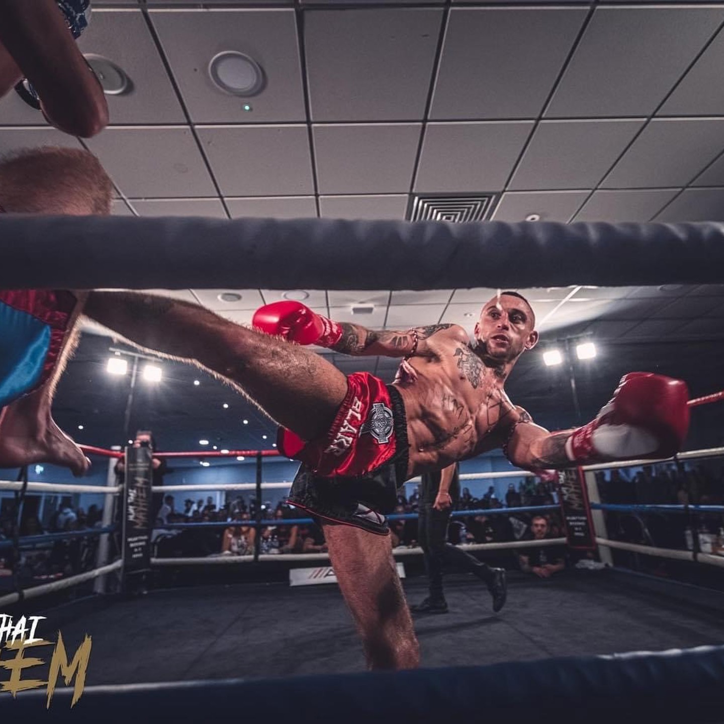 Photo of Declan Blake taking part in kickboxing