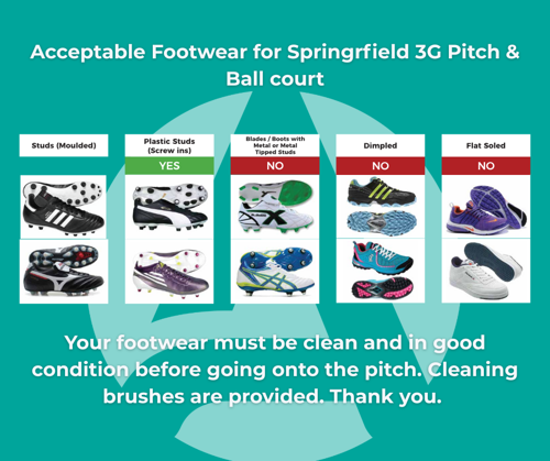 Acceptable Footwear for Springfield 3G Pitch and Ball Court