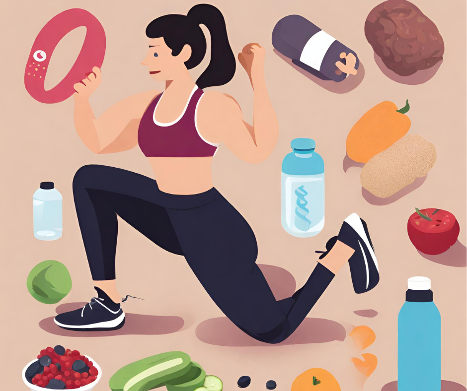 Icon of person working out surrounded by healthy food