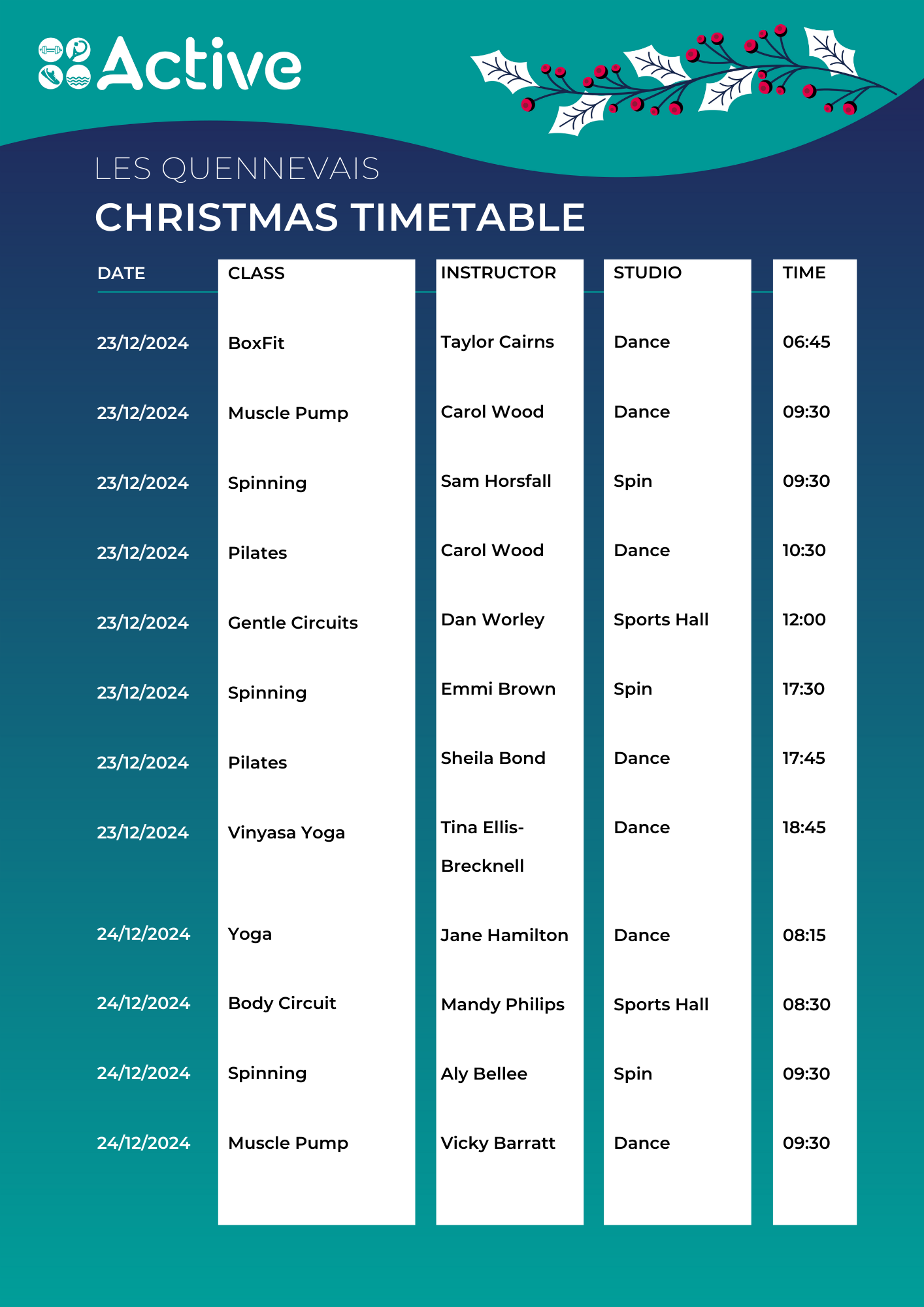 2024 Active Festive Timetables