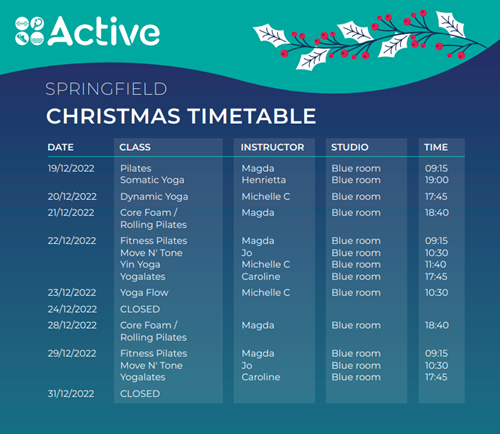 Springfield Christmas Timetable