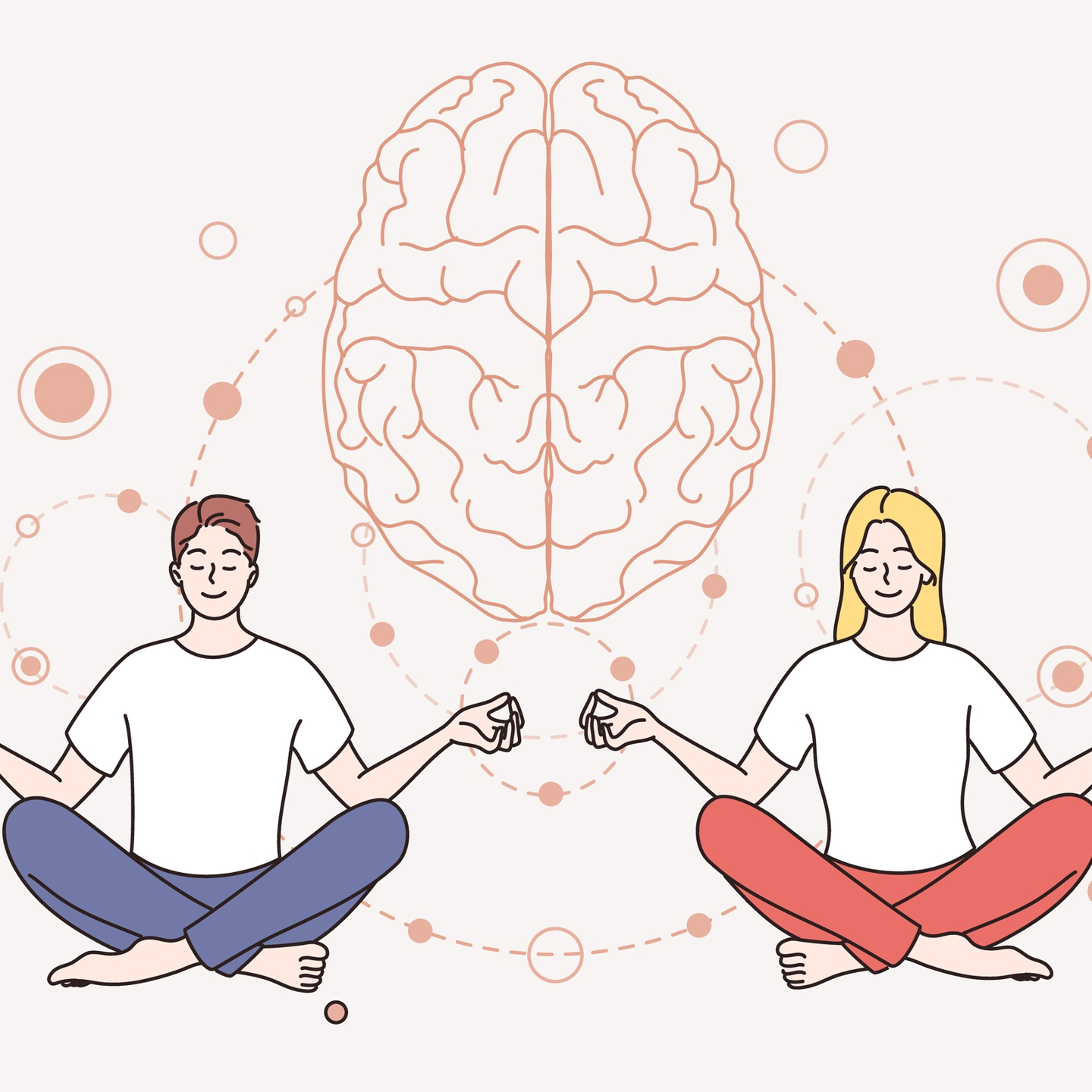 Graphic with a man and a woman sat on the ground, cross legged and meditating