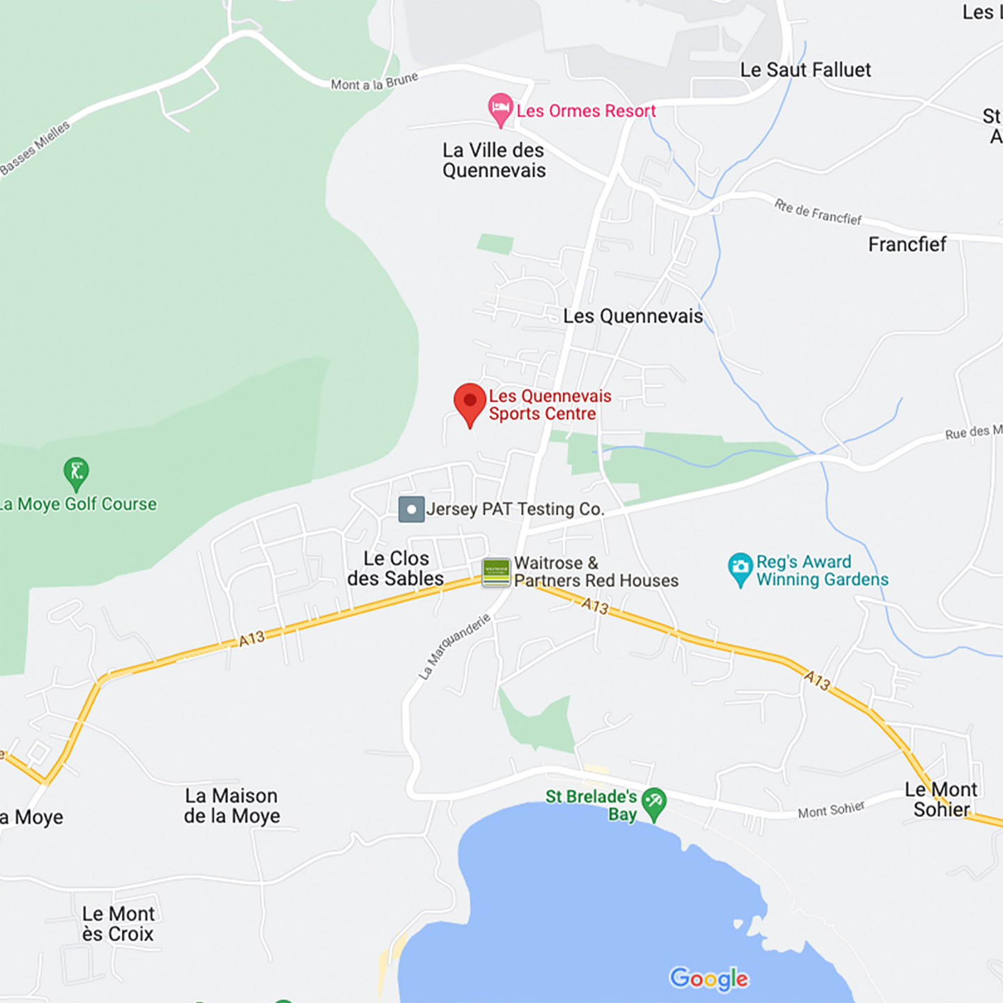 Google Map image of Les Quennevais Sports Centre and surrounding area