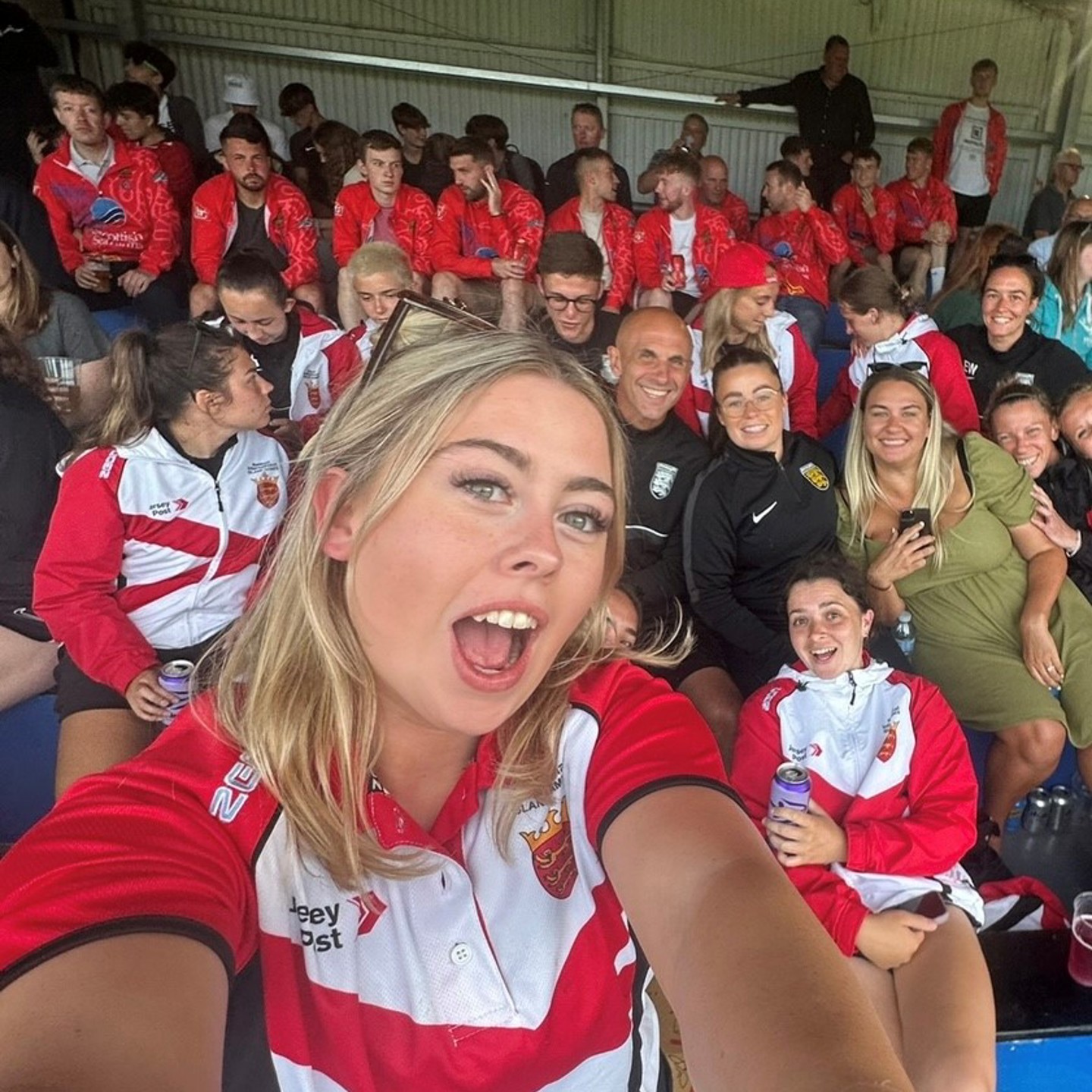 Photo of Roisin in Football supporters stand