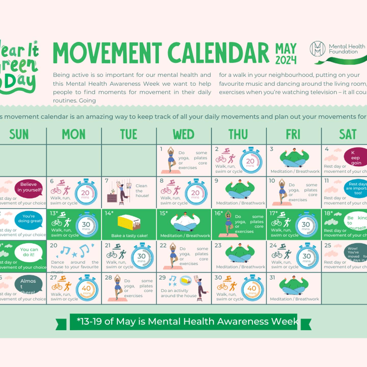Mental Health Foundation 2024 movement calendar